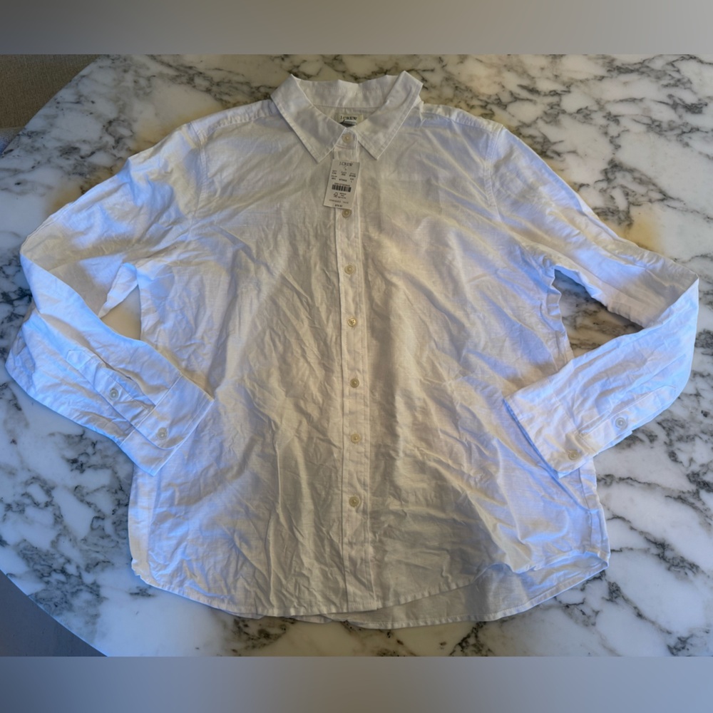 NWT J. Crew  White Linen Botton Blend Button Down Shirt l L - Picture 2 of 6